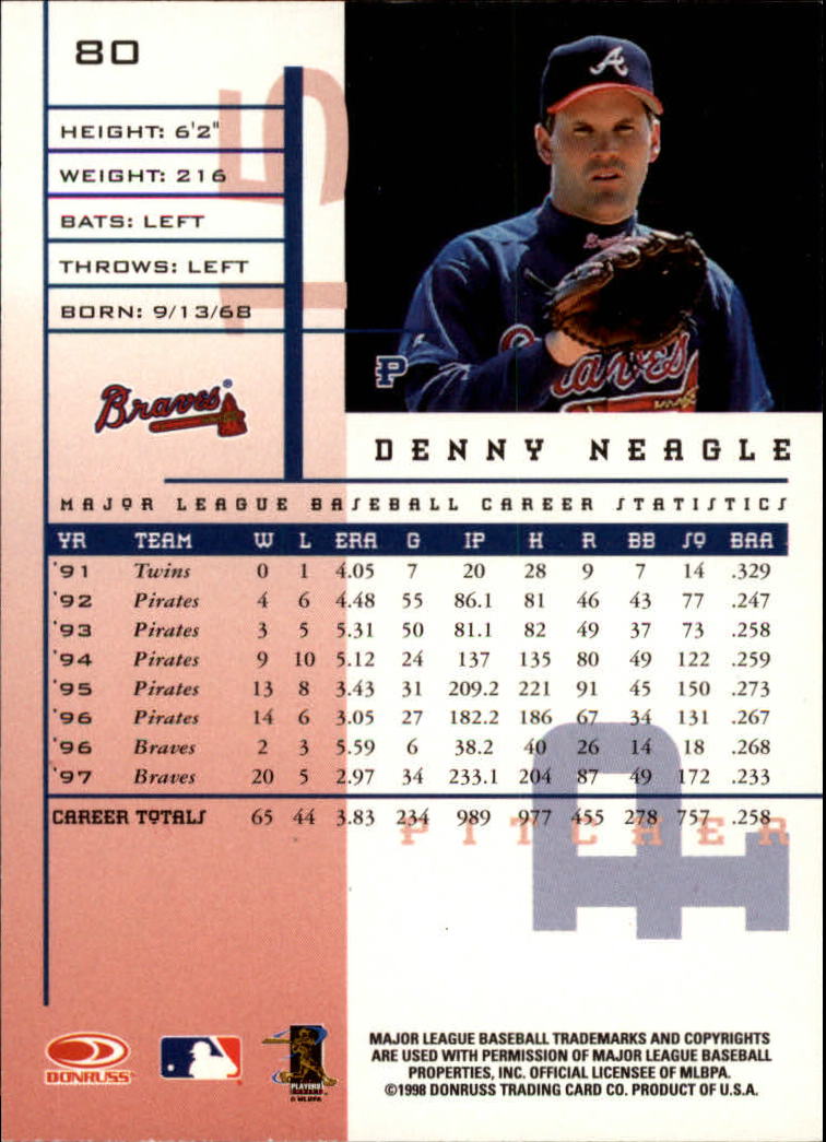 1998 Leaf Rookies and Stars #80 Denny Neagle back image