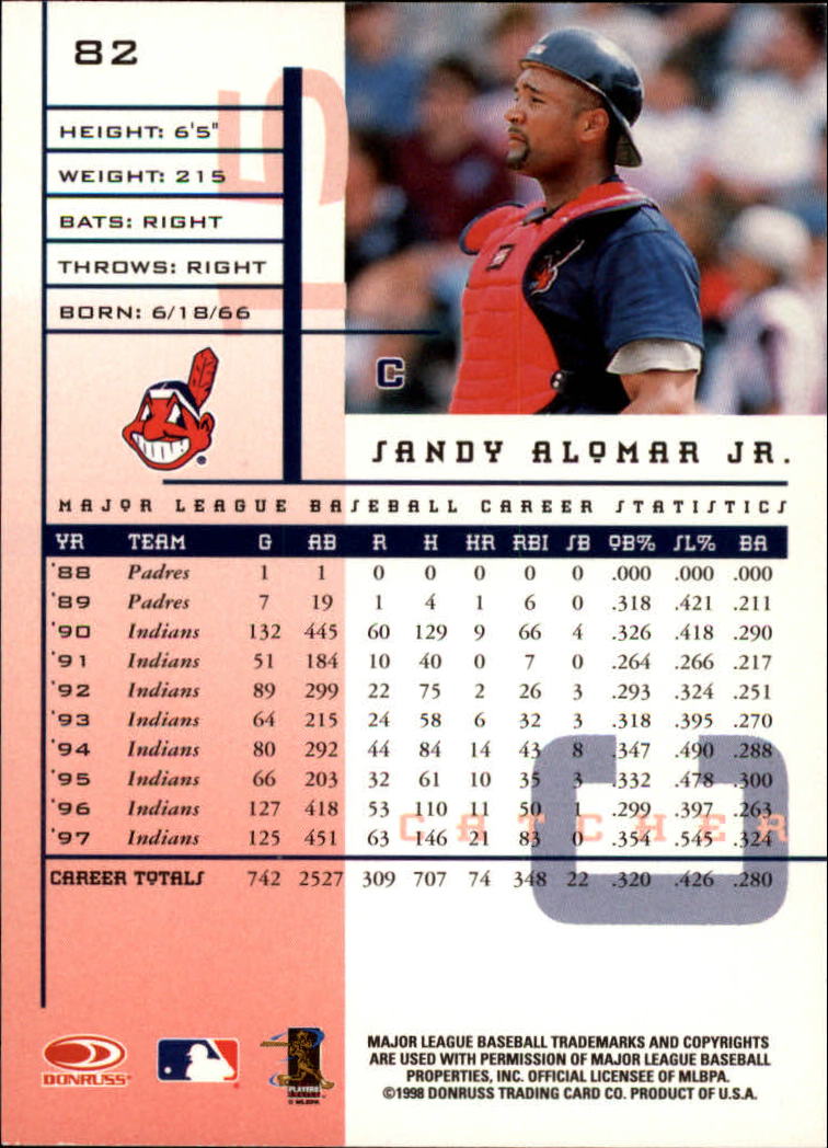 1998 Leaf Rookies and Stars #82 Sandy Alomar Jr. back image