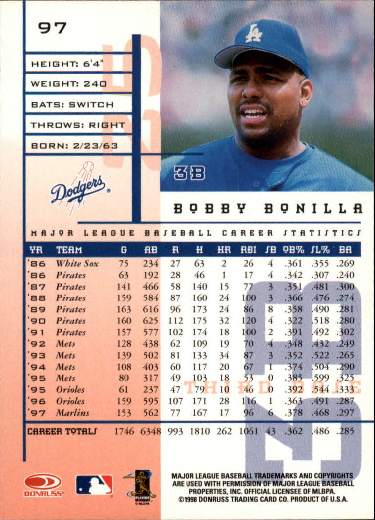 1998 Leaf Rookies and Stars #97 Bobby Bonilla back image