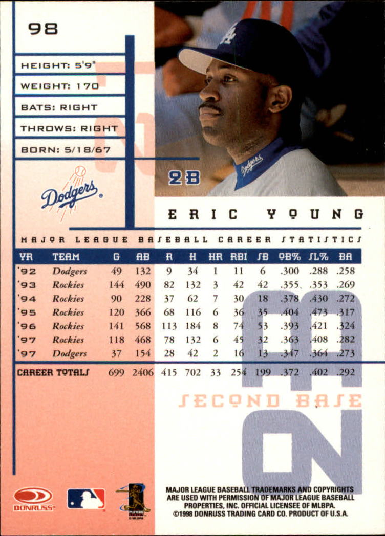 1998 Leaf Rookies and Stars #98 Eric Young back image