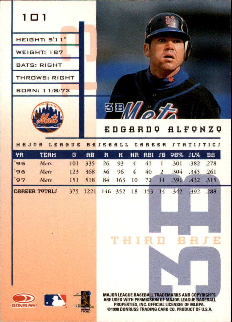 1998 Leaf Rookies and Stars #101 Edgardo Alfonzo back image