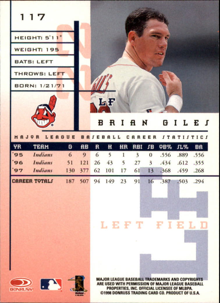 1998 Leaf Rookies and Stars #117 Brian Giles back image