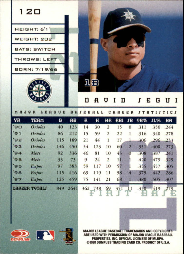 1998 Leaf Rookies and Stars #120 David Segui back image