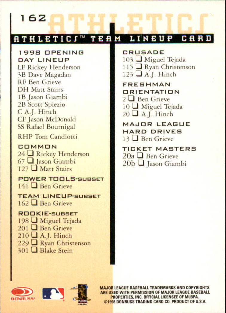1998 Leaf Rookies and Stars #162 Ben Grieve TLU SP back image