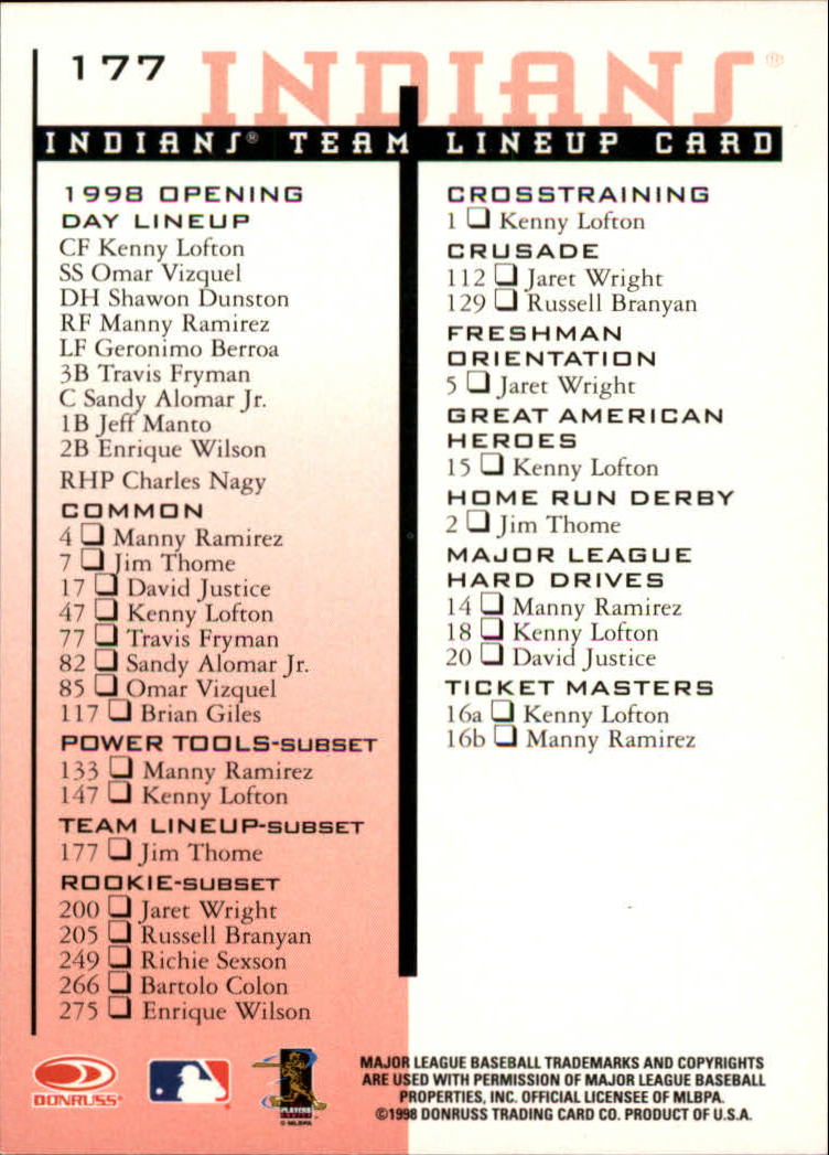 1998 Leaf Rookies and Stars #177 Jim Thome TLU SP back image