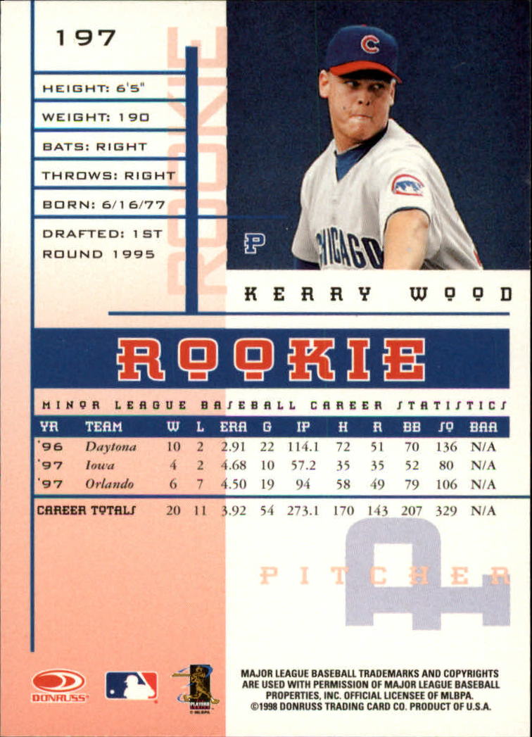 1998 Leaf Rookies and Stars #197 Kerry Wood SP back image