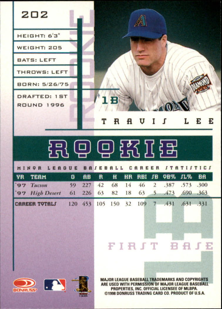 1998 Leaf Rookies and Stars #202 Travis Lee SP back image