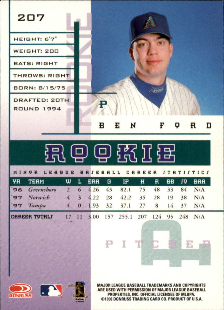 1998 Leaf Rookies and Stars #207 Ben Ford SP RC back image