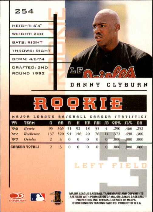1998 Leaf Rookies and Stars #254 Danny Clyburn back image