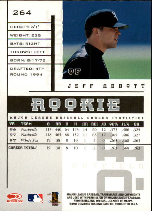 1998 Leaf Rookies and Stars #264 Jeff Abbott back image