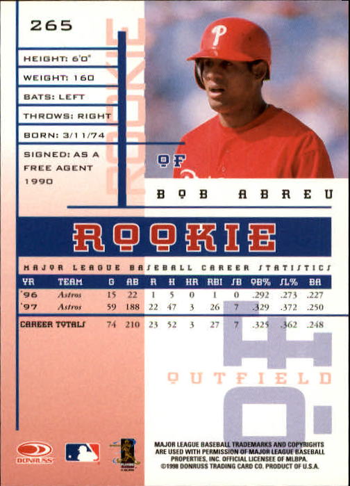 1998 Leaf Rookies and Stars #265 Bob Abreu back image