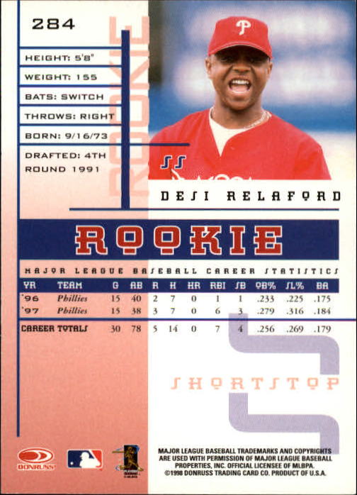 1998 Leaf Rookies and Stars #284 Desi Relaford back image