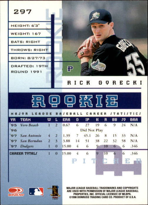 1998 Leaf Rookies and Stars #297 Rick Gorecki back image