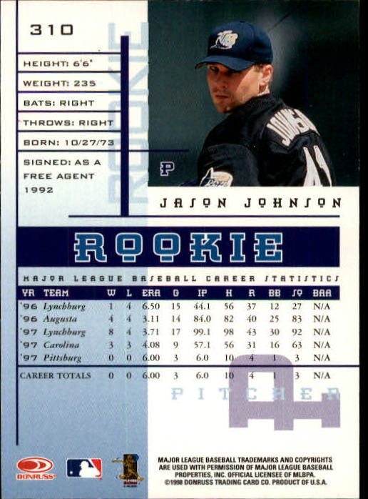 1998 Leaf Rookies and Stars #310 Jason Johnson SP back image