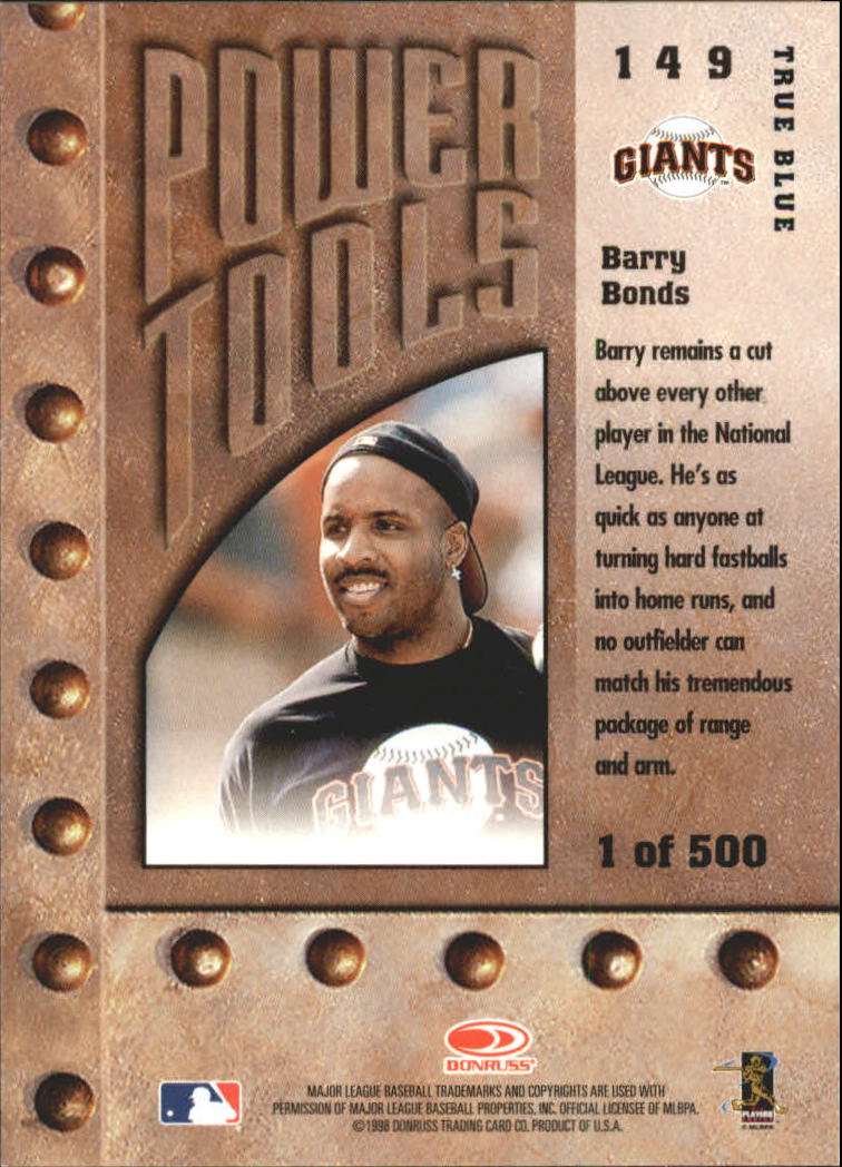1998 Leaf Rookies and Stars True Blue #149 Barry Bonds PT back image