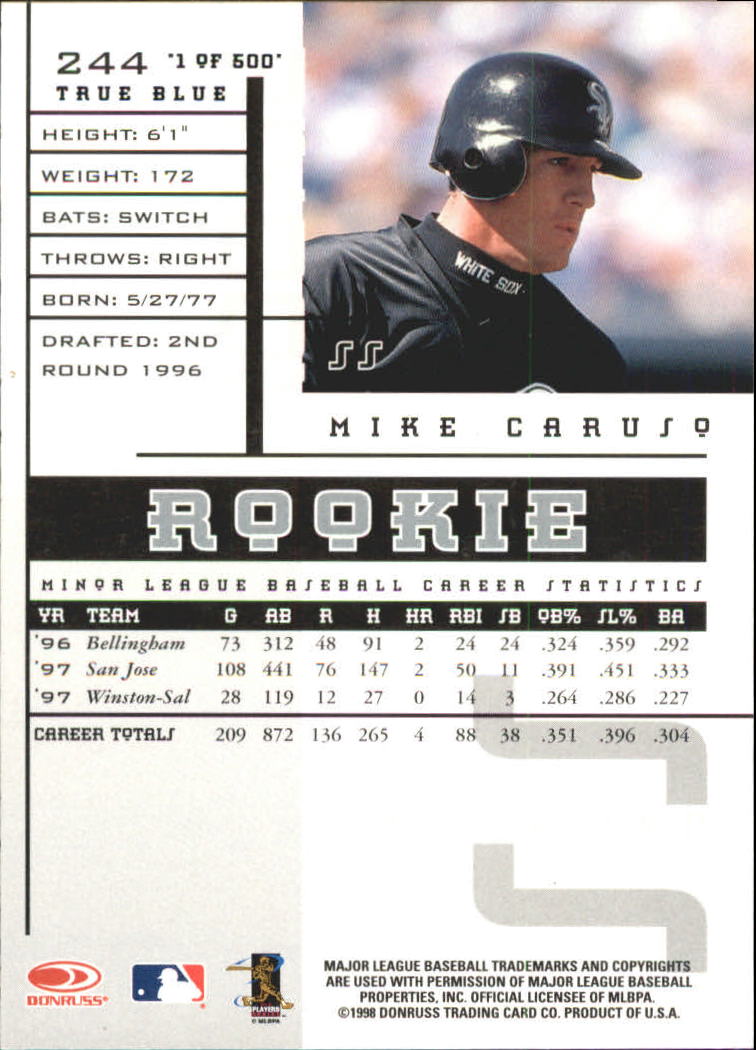 1998 Leaf Rookies and Stars True Blue #244 Mike Caruso back image