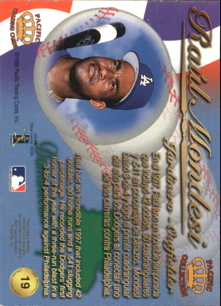 1998 Pacific Latinos of the Major Leagues #19 Raul Mondesi back image