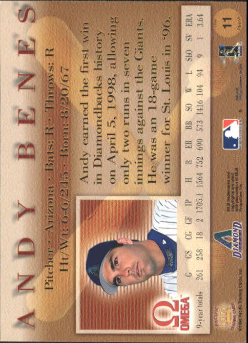 1998 Pacific Omega #11 Andy Benes back image