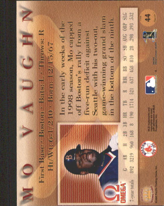 1998 Pacific Omega #44 Mo Vaughn back image