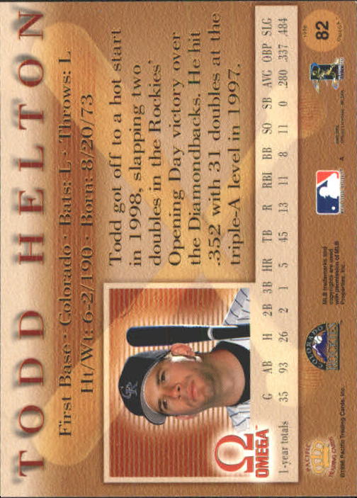 1998 Pacific Omega #82 Todd Helton back image