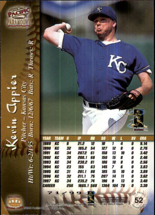 1998 Paramount Holographic Silver #52 Kevin Appier back image