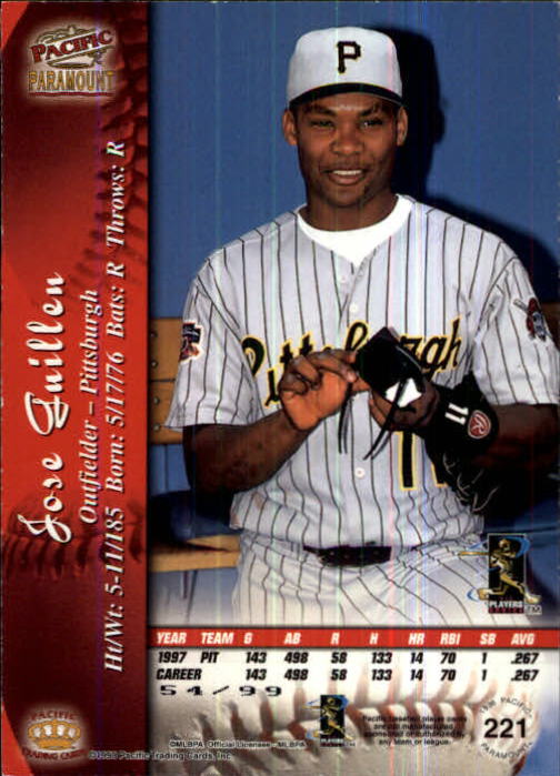 1998 Paramount Holographic Silver #221 Jose Guillen back image