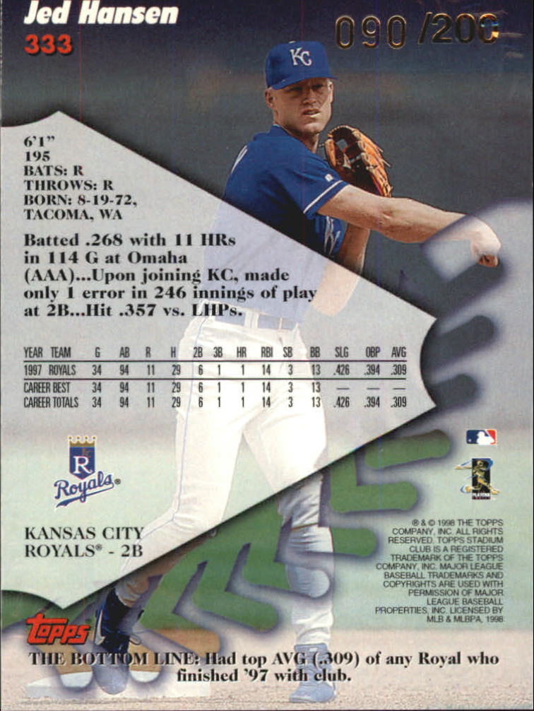 1998 Stadium Club First Day Issue #333 Jed Hansen back image