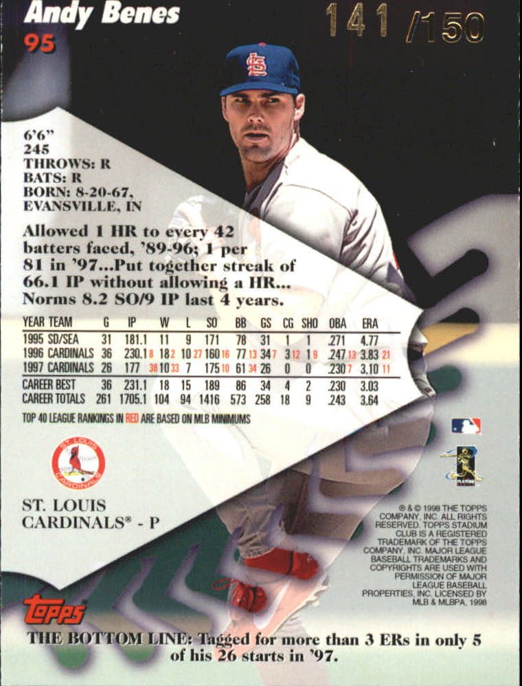 1998 Stadium Club One Of A Kind #95 Andy Benes back image