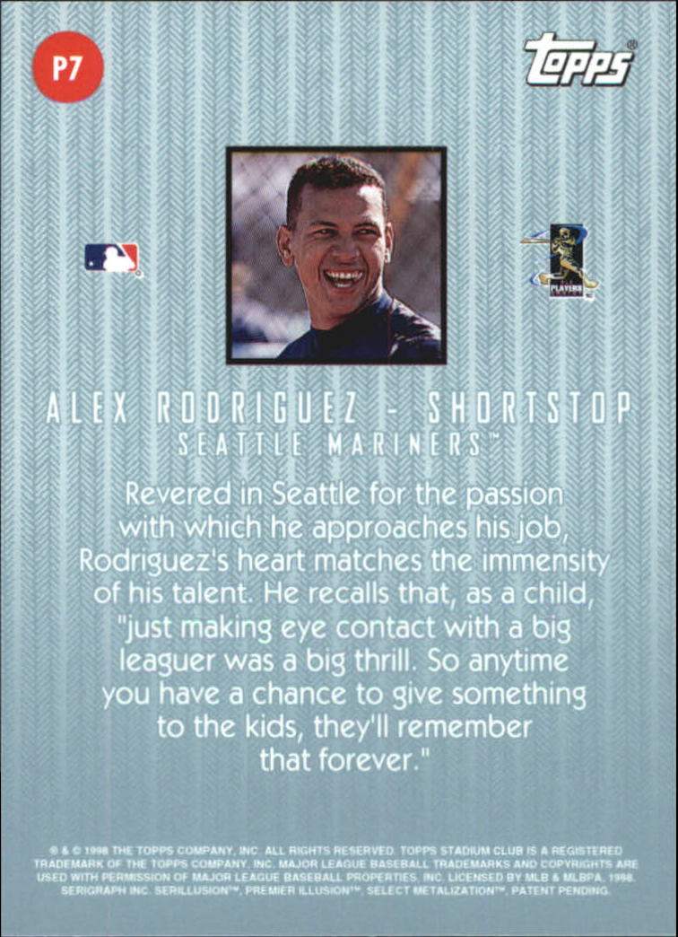 1998 Stadium Club Playing With Passion #P7 Alex Rodriguez back image
