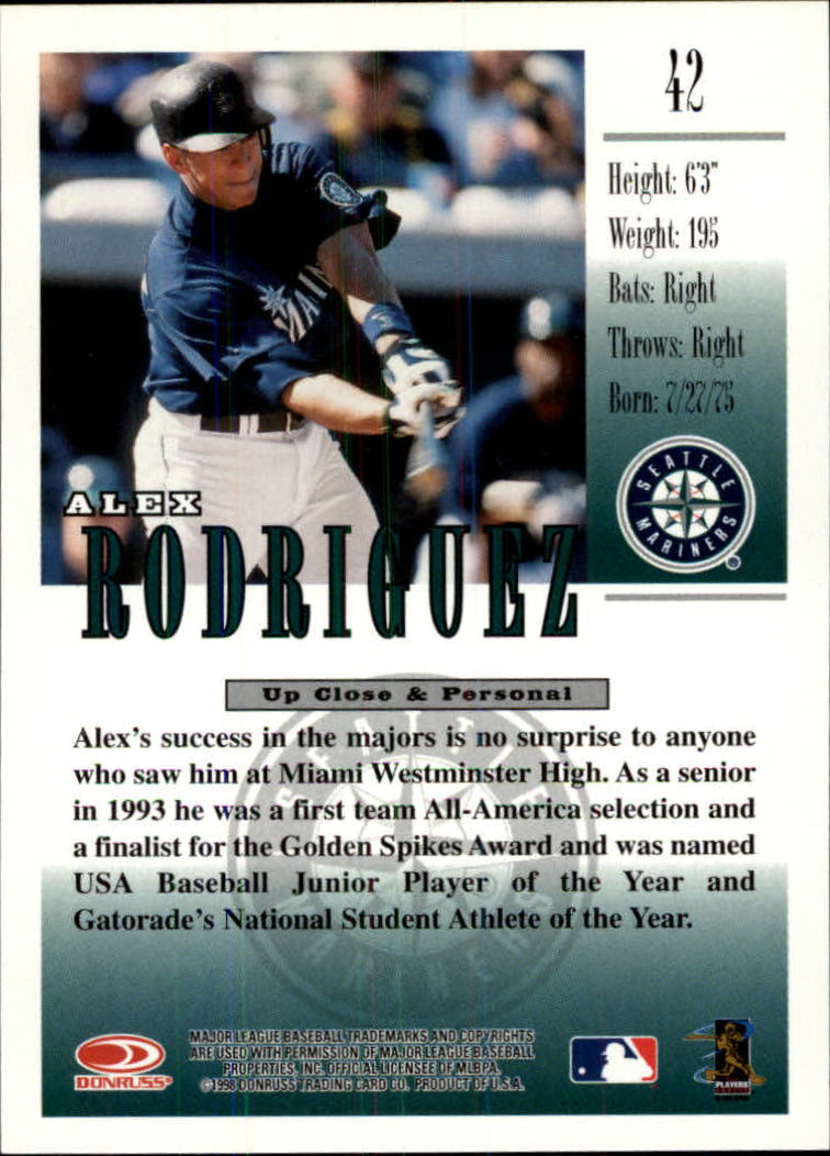 1998 Studio #42 Alex Rodriguez back image