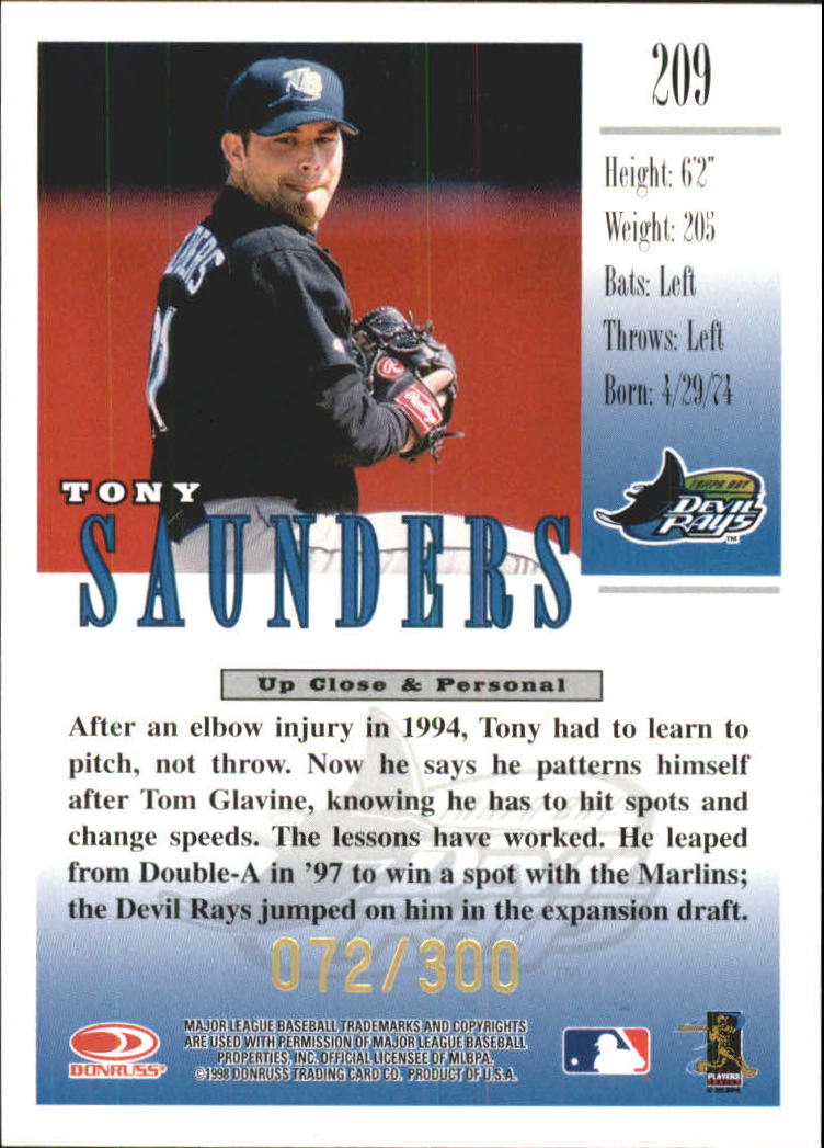 1998 Studio Gold Press Proofs #209 Tony Saunders back image