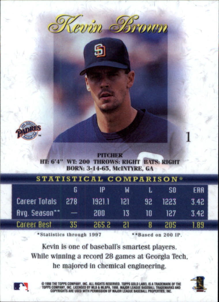 1998 Topps Gold Label Class 1 #1 Kevin Brown back image