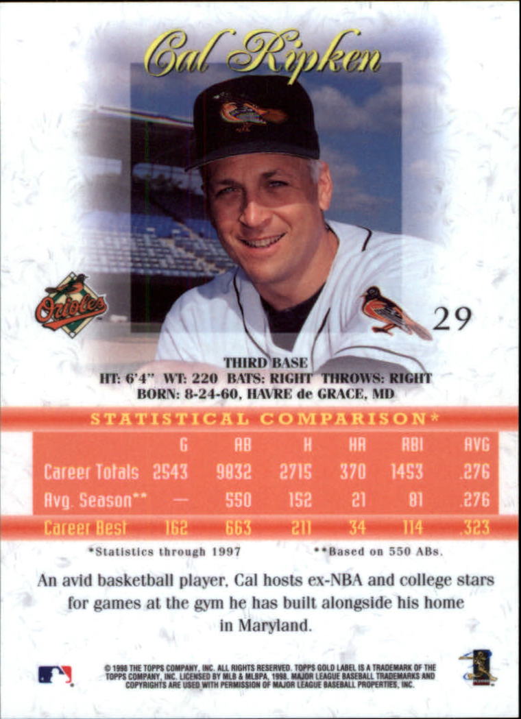 1998 Topps Gold Label Class 1 #29 Cal Ripken