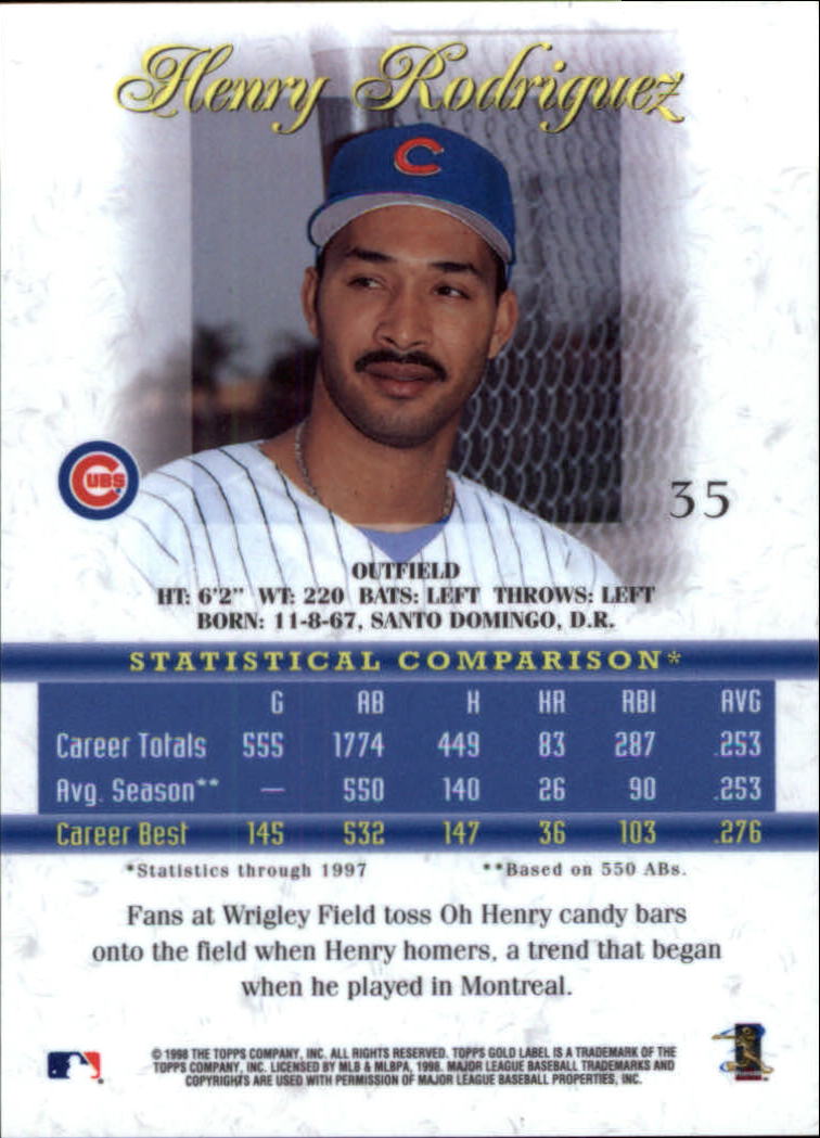 1998 Topps Gold Label Class 1 #35 Henry Rodriguez back image