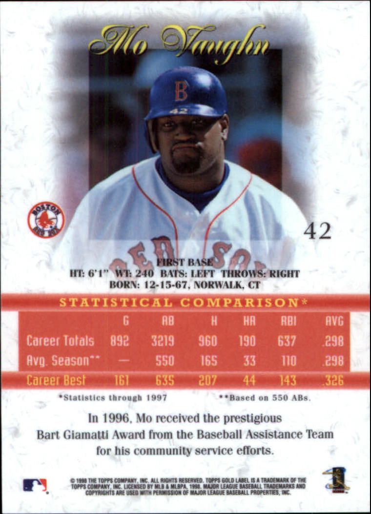 1998 Topps Gold Label Class 1 #42 Mo Vaughn back image