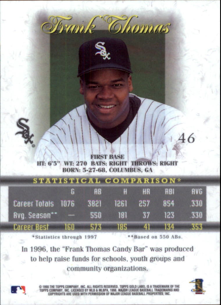 1998 Topps Gold Label Class 1 #46 Frank Thomas back image