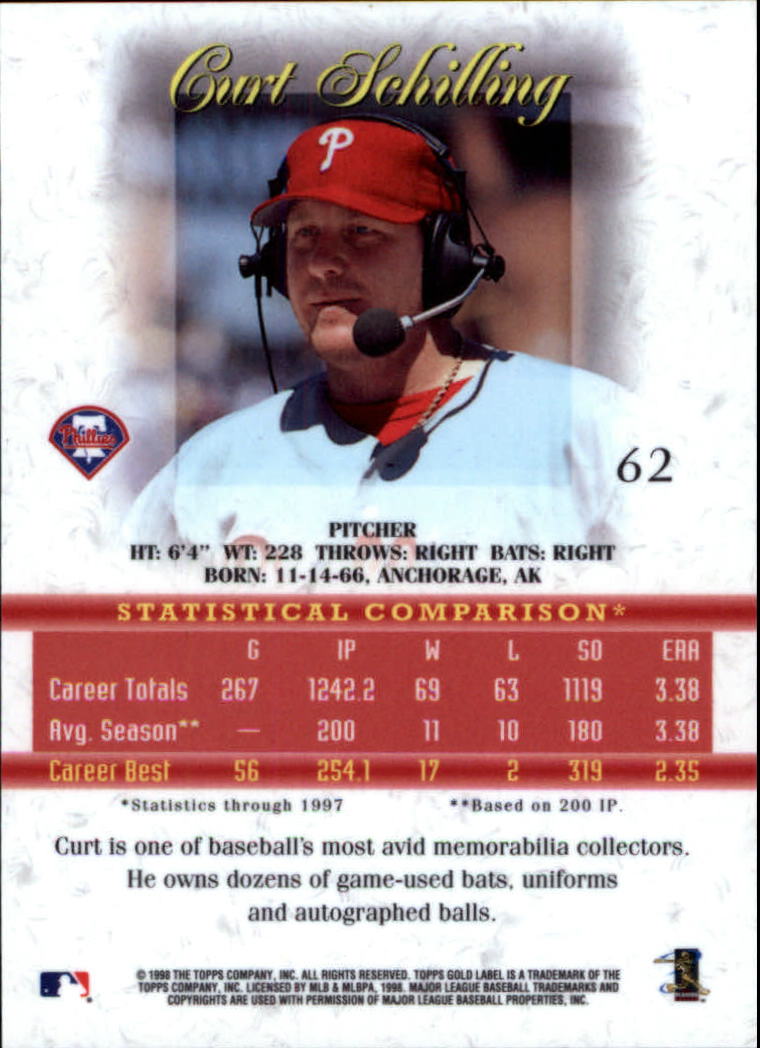 1998 Topps Gold Label Class 1 #62 Curt Schilling back image