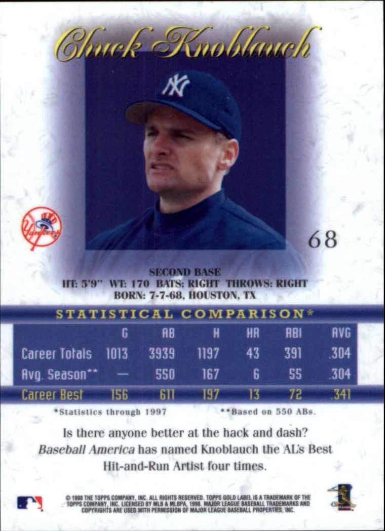 1998 Topps Gold Label Class 1 #68 Chuck Knoblauch back image