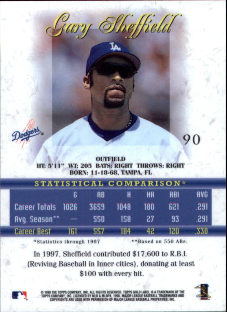 1998 Topps Gold Label Class 1 #90 Gary Sheffield back image