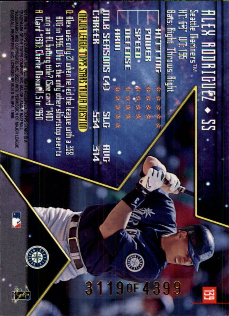1998 Topps Stars Silver #139 Alex Rodriguez back image