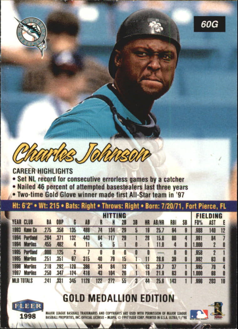 1998 Ultra Gold Medallion #60G Charles Johnson back image