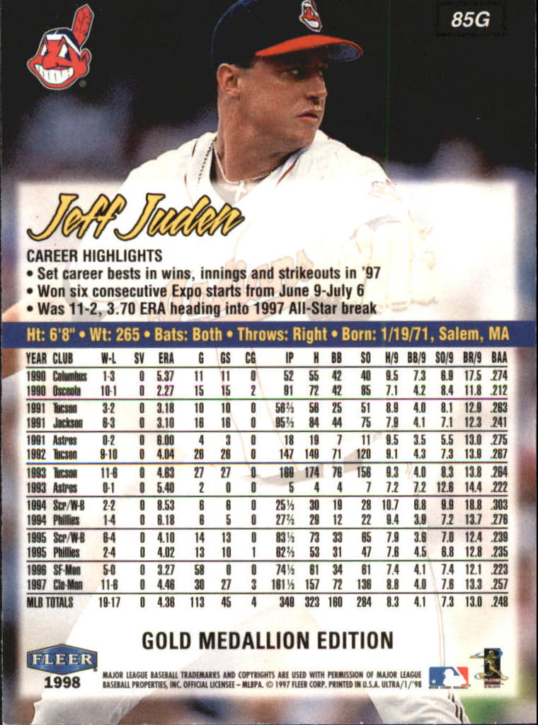 1998 Ultra Gold Medallion #85G Jeff Juden back image