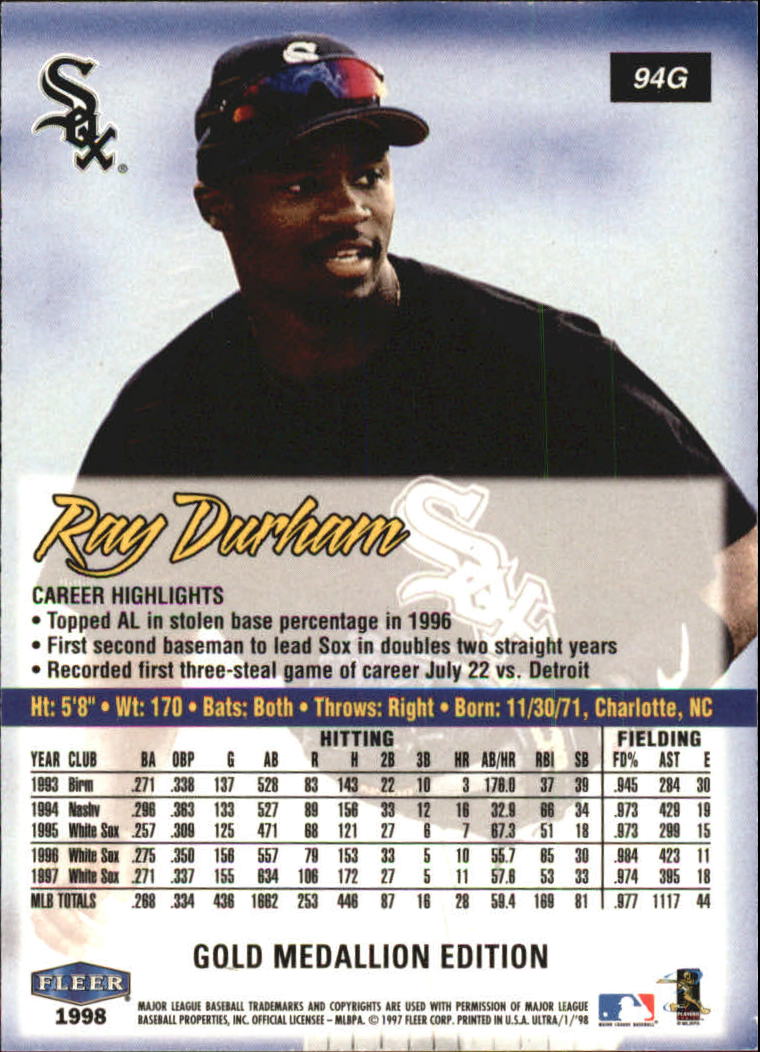1998 Ultra Gold Medallion #94G Ray Durham back image