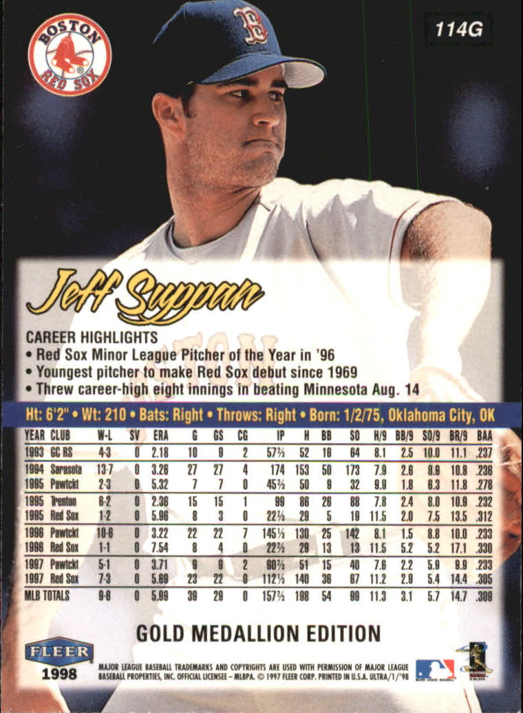 1998 Ultra Gold Medallion #114G Jeff Suppan back image