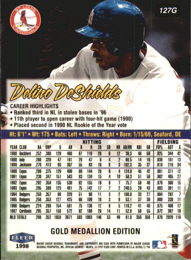 1998 Ultra Gold Medallion #127G Delino DeShields back image