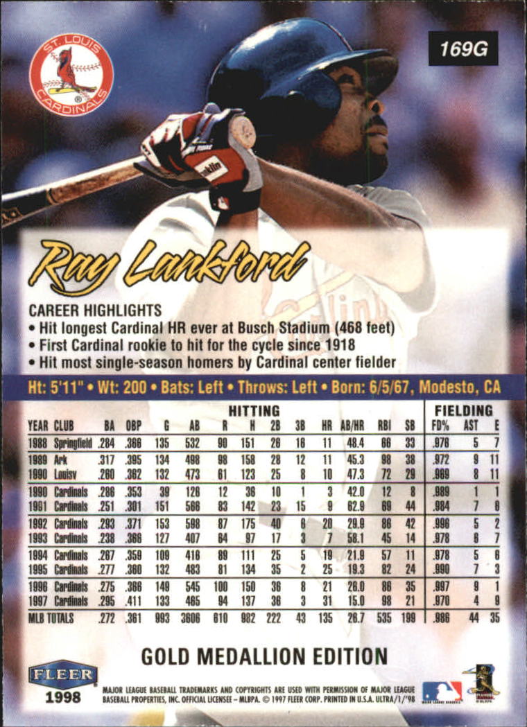 1998 Ultra Gold Medallion #169G Ray Lankford back image