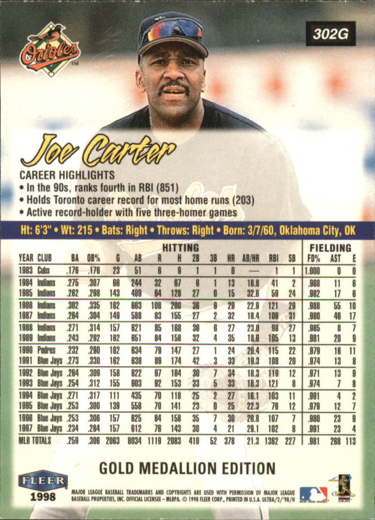 B2963- 1998 Ultra Gold Baseball Card #s 251-500 -You Pick- 15+ FREE US SHIP