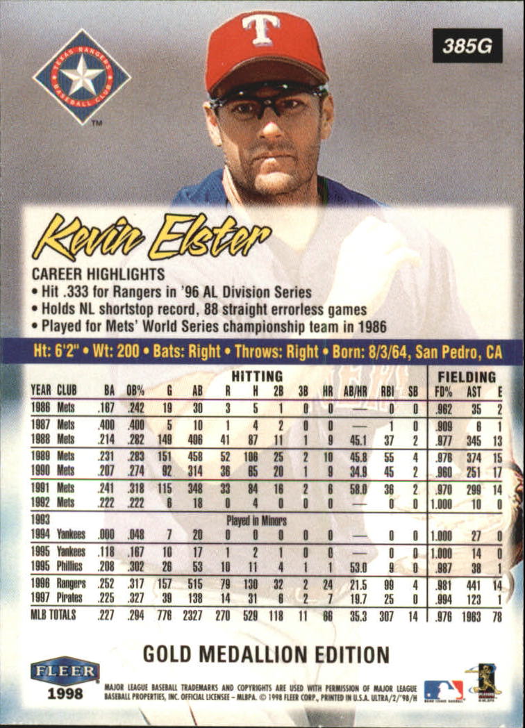 B2963- 1998 Ultra Gold Baseball Card #s 251-500 -You Pick- 15+ FREE US SHIP