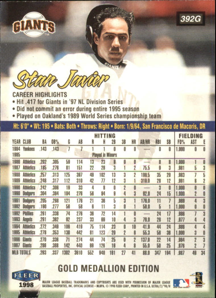 B2963- 1998 Ultra Gold Baseball Card #s 251-500 -You Pick- 15+ FREE US SHIP