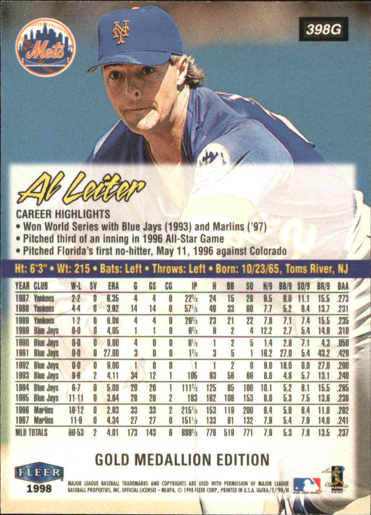 B2963- 1998 Ultra Gold Baseball Card #s 251-500 -You Pick- 15+ FREE US SHIP